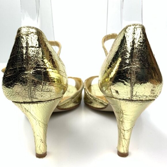 J crew heels size 6 gold Italian leather metallic peep toe party formal holiday - Picture 4 of 14